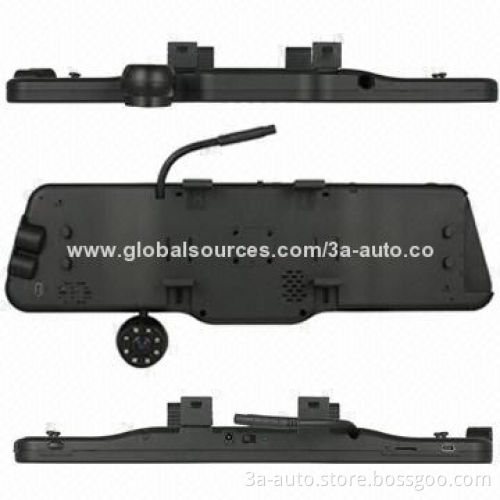 Mirror-shaped car camcorder with 3.5in LCD display dual lens rotary